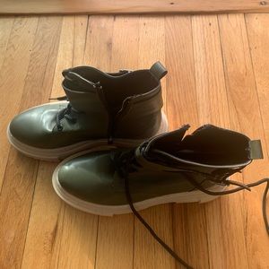 Army green long heels ankle length boots